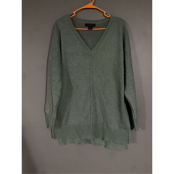 Tahari Womens Sweater Oversized Tunic V Neck Pullover Green Size Small - Picture 1 of 7